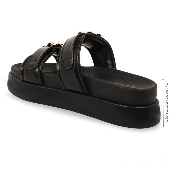 Gold Buckle Strap Black Platform