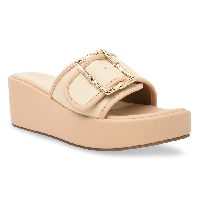 Gold Buckled Beige Wedges