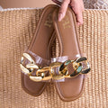 Gold Chained Tan Flats
