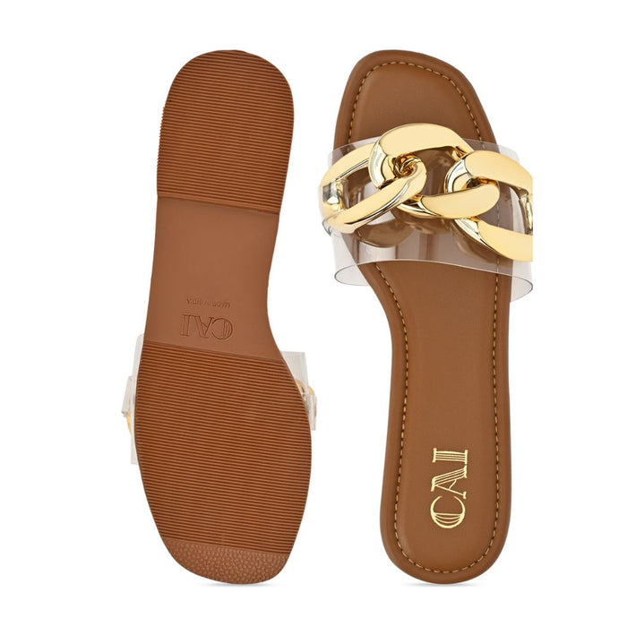 Gold Chained Tan Flats