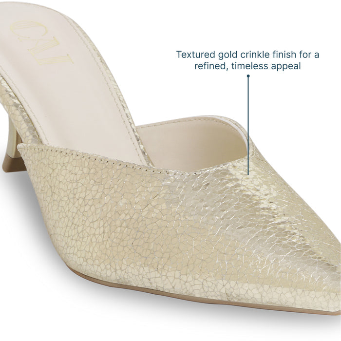Gold Crinkle Mule Pumps