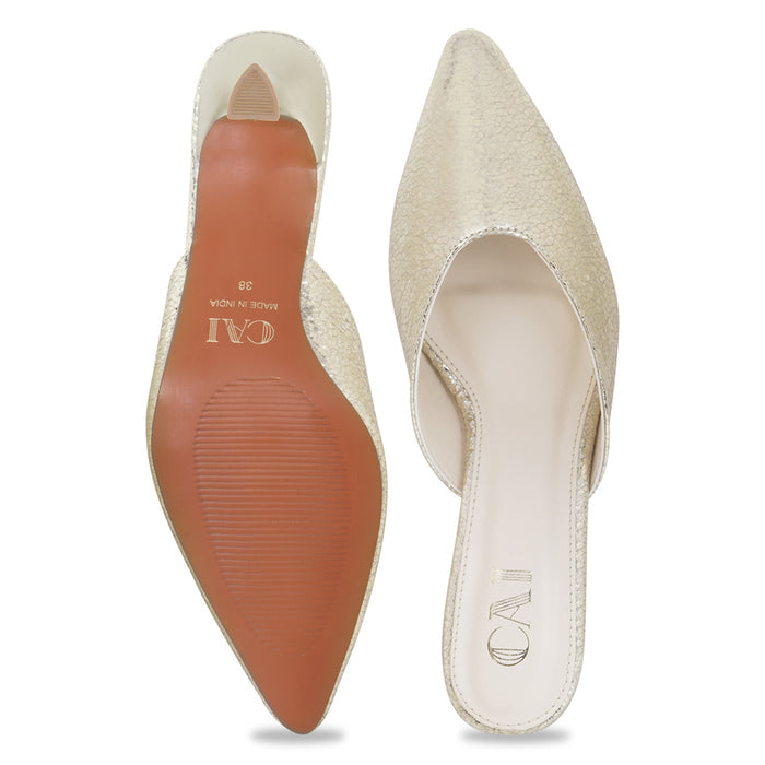 Gold Crinkle Mule Pumps