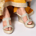 Gold Studded Lace Wedge