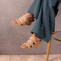 Gold Wavy Beaded Nude Wedge