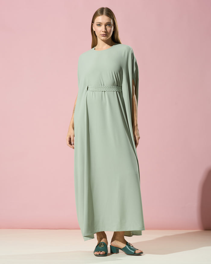Green Belted Cape Dress