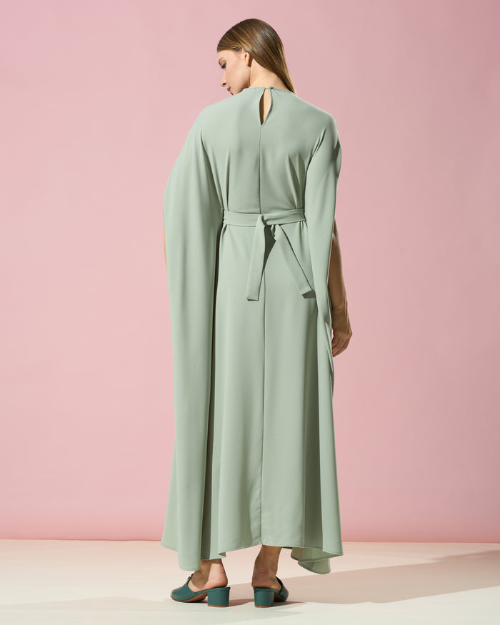 Green Belted Cape Dress