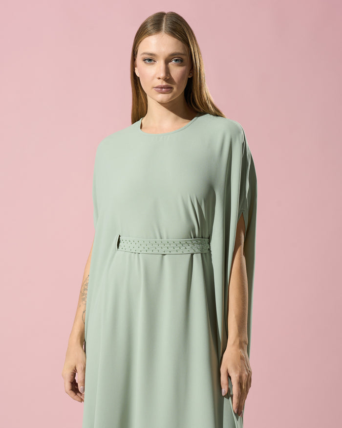 Green Belted Cape Dress