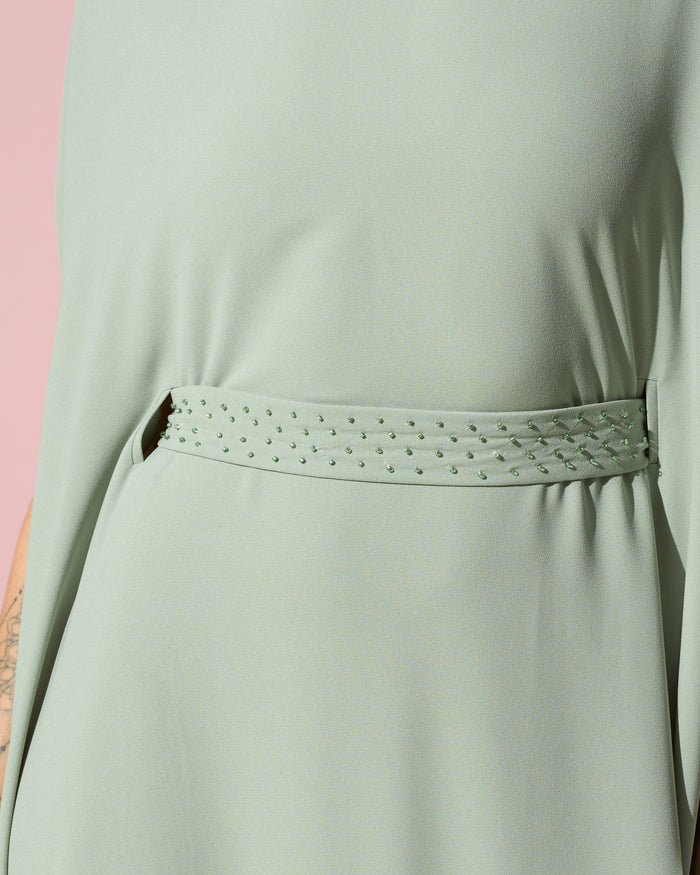 Green Belted Cape Dress