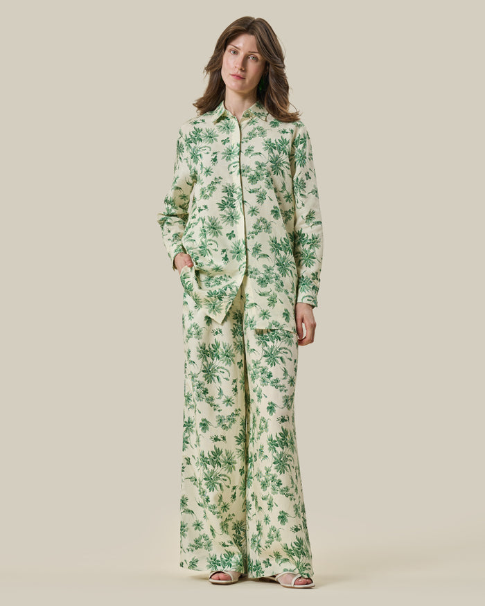 Green Botanical Printed Linen Shirt & Trouser Set