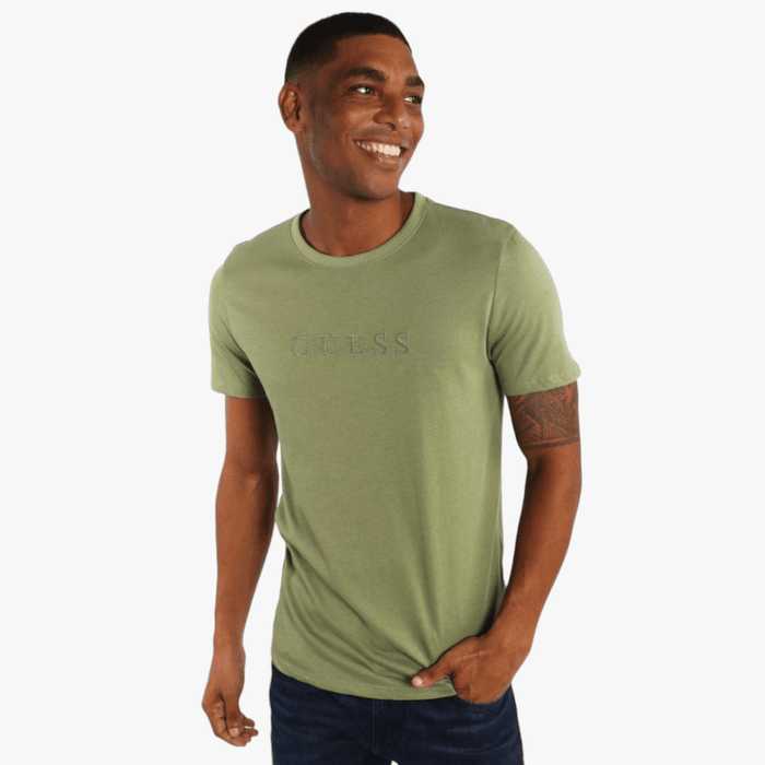 Guess Mens Ess Pima Logo Crew Short Sleeve Tee Med Green Guess