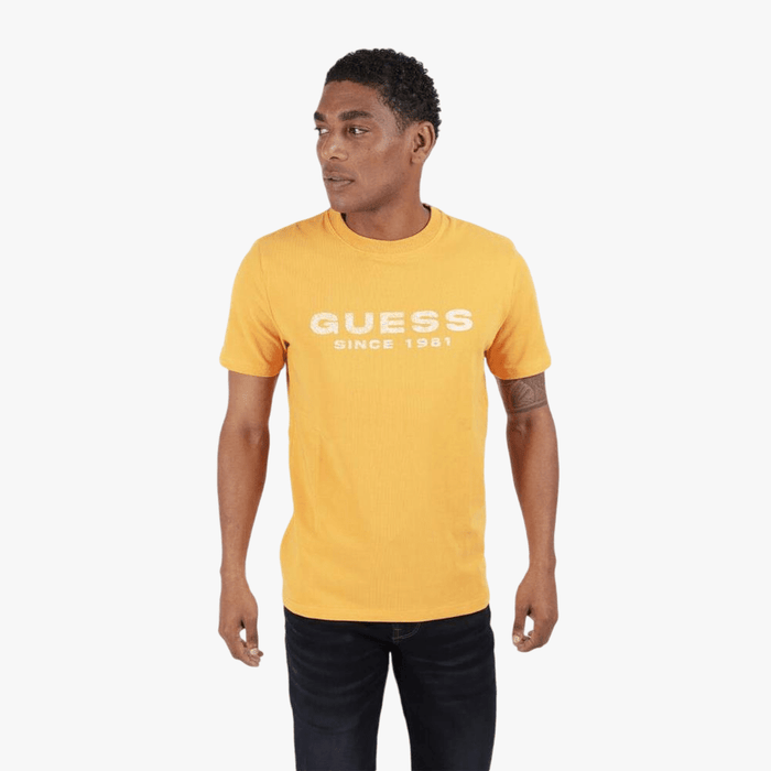 Guess Mens Logo Short Sleeve Tee Yellow | Guess