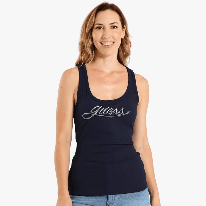 Guess Womens Logo Rib Tank Navy | Guess