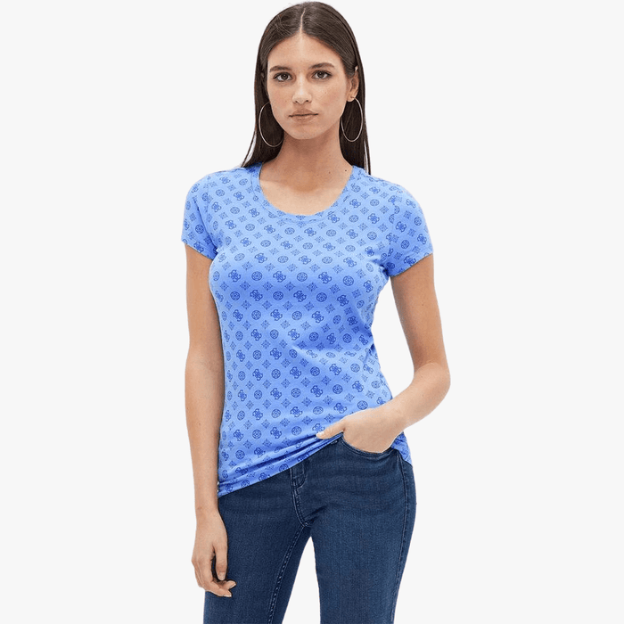 Guess Womens Peony Aop Short Sleeve Tee Blue | Guess
