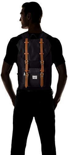 Herschel Little America Laptop Backpack, Black/Tan Synthetic Leather, Classic 25.0L