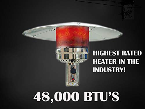 Hiland HLDS01-SSHGT 48,000 BTU Propane Patio Heater with Wheels and Table, Large, Hammered Bronze/SS
