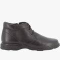 Hush Puppies Men's Nils James Dean black leather chukka shoe, presenting a classic lace-up design in side profile.