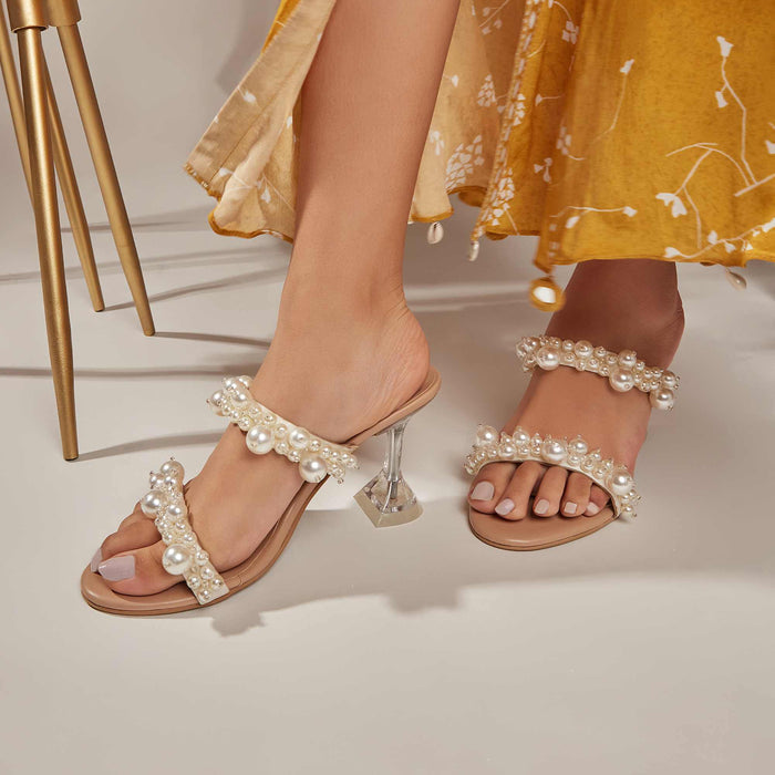 Iconic Dual Pearl Heels - Cream