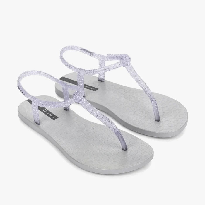 Ipanema Womens Class Glitz Sandal in grey silver, featuring shimmering clear straps, viewed from a slightly elevated angle.