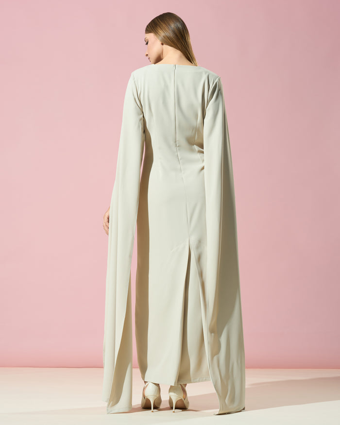 Ivory Cape-Sleeve Column Dress