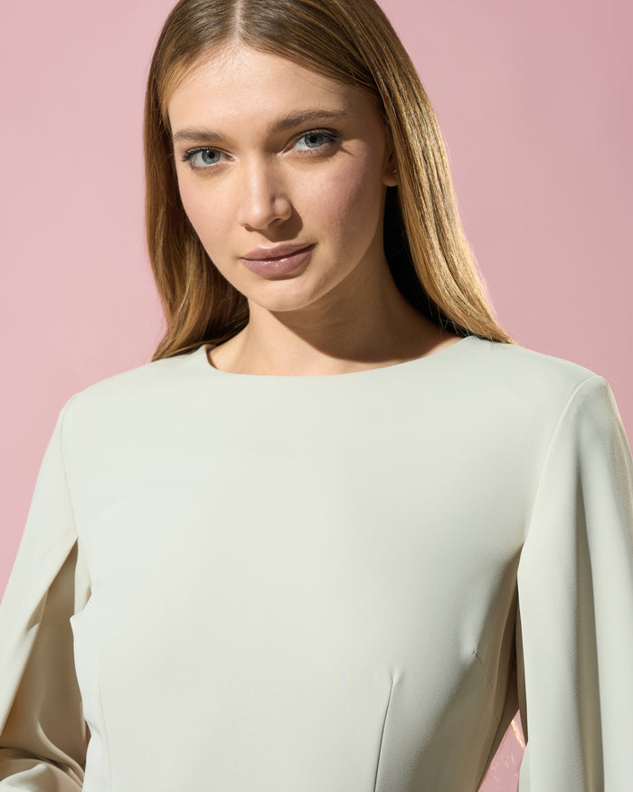 Ivory Cape-Sleeve Column Dress