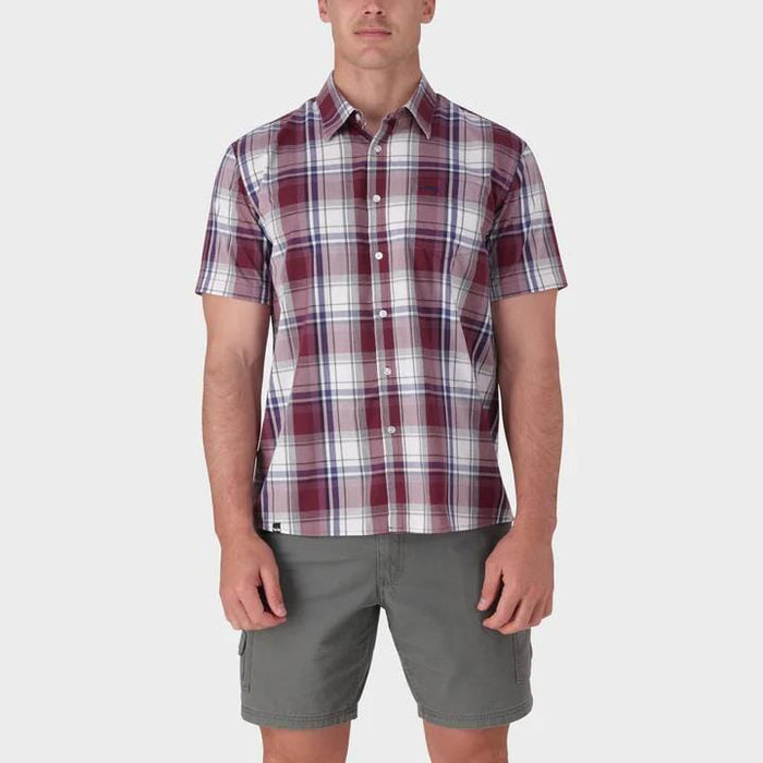 Jeep Mens Casual Yd Short Sleeve Check Short Burgandy Jeep