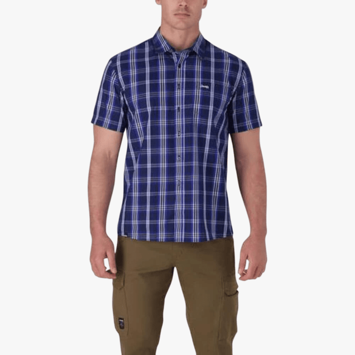 Jeep Mens Casula Check Short Sleeve Shirts Navy Leaf Jeep
