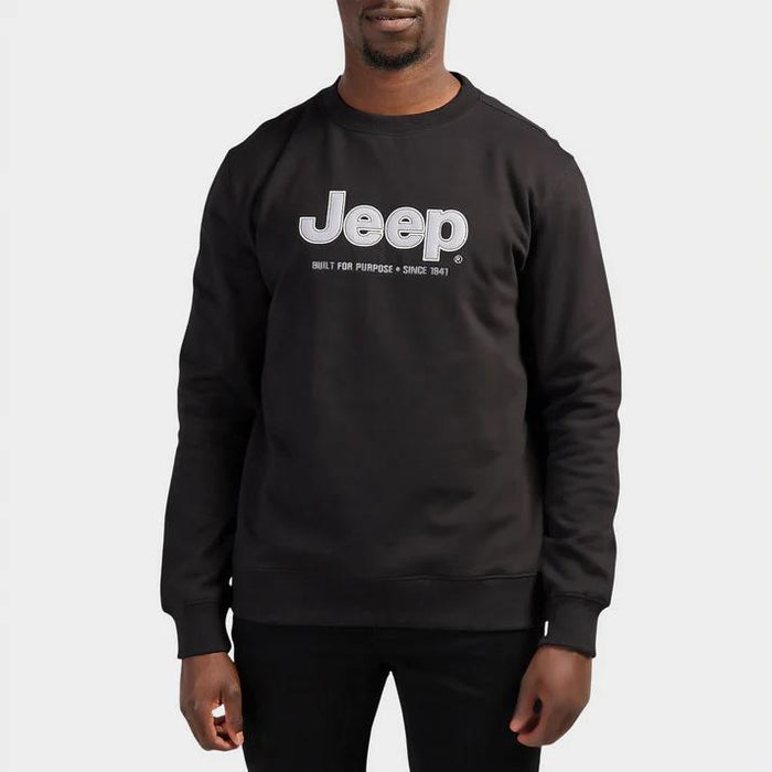 Jeep Mens Core Applique Fleece Crew Sweater Black Jeep