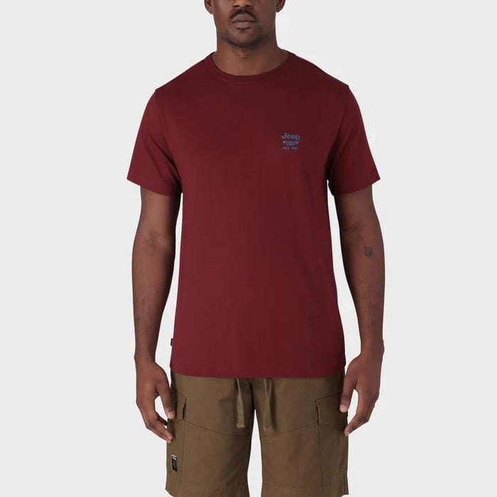 Jeep Mens Essential Graphic Short Sleeve Tee Burgandy Jeep