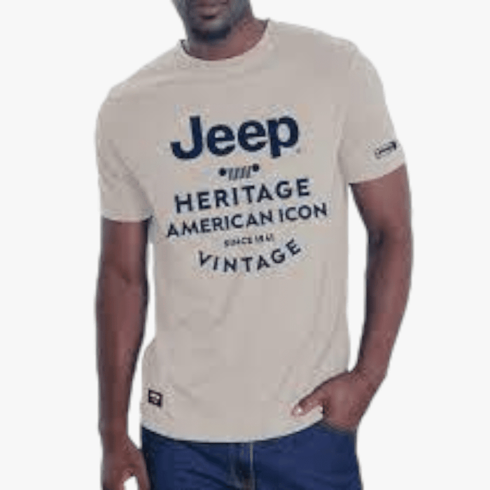Jeep Mens Fash Logo Short Sleeve Tee Khaki Jeep