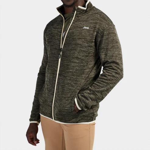Jeep Mens Fleece Zip Through Mid Layer Hoody Murky Green Jeep