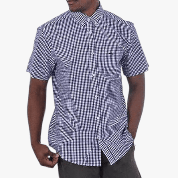Jeep Mens Gingham Short Sleeve Check Shirt Blue Jeep
