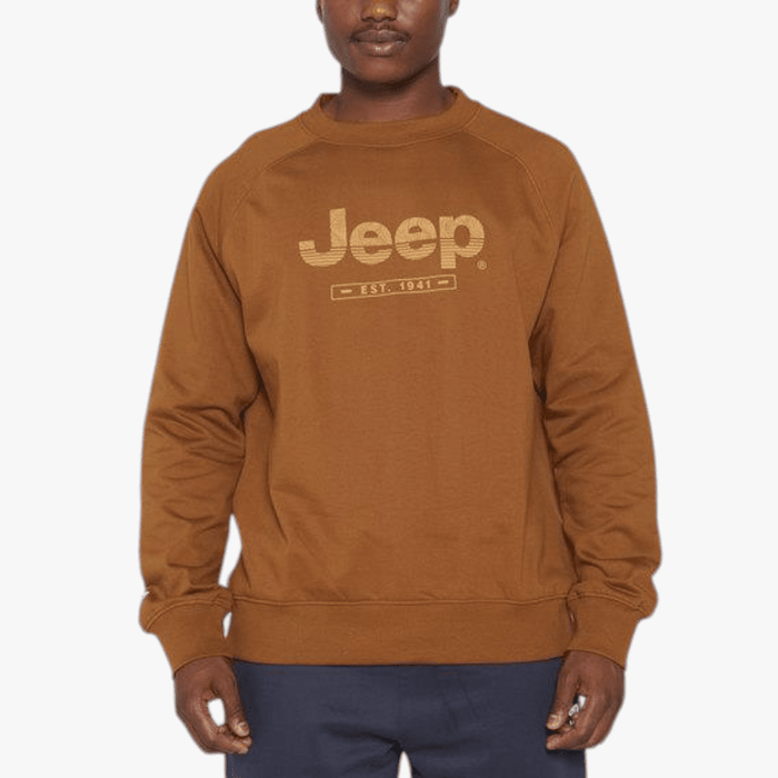 Jeep Mens High Density Print Raglan Crew Sweater Brown Jeep