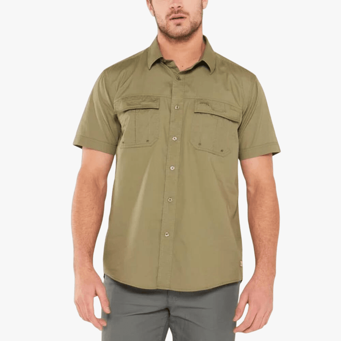 Jeep Mens Safari Short Sleeve Shirt With Back Vent Olive Jeep