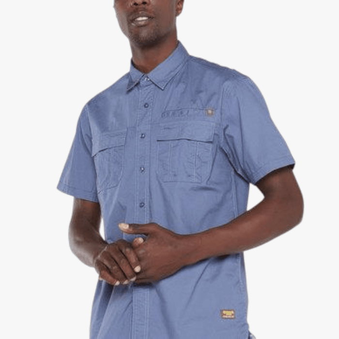 Jeep Mens Safari Short Sleeve Shirt With Back Vent Vint Blue | Jeep
