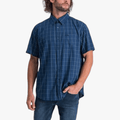 Jeep Mens Yarn Dyed Check Short Sleeve Shirt Navy | Jeep