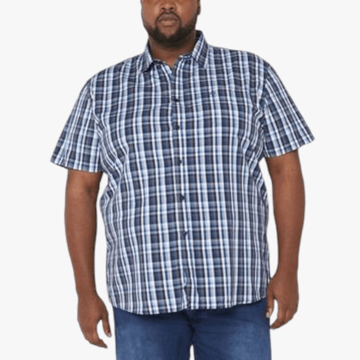 Jeep Mens Yarn Dyed Check Short Sleeve Shirt Petrol Navy | Jeep