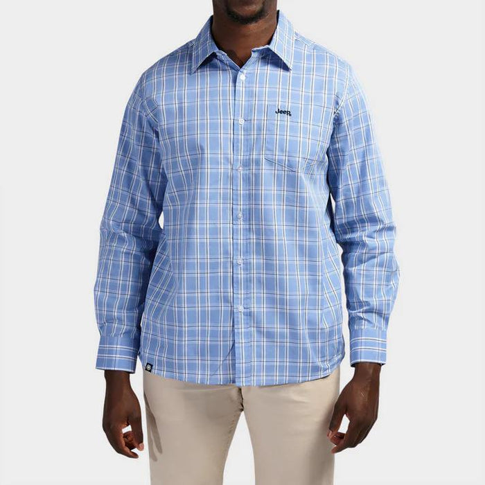 Jeep Mens Yd Check Long Sleeve Shirt Sky Blue White Jeep