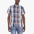 Jeep Mens Yd Check Short Sleeve Shirt Brown Sky | Jeep