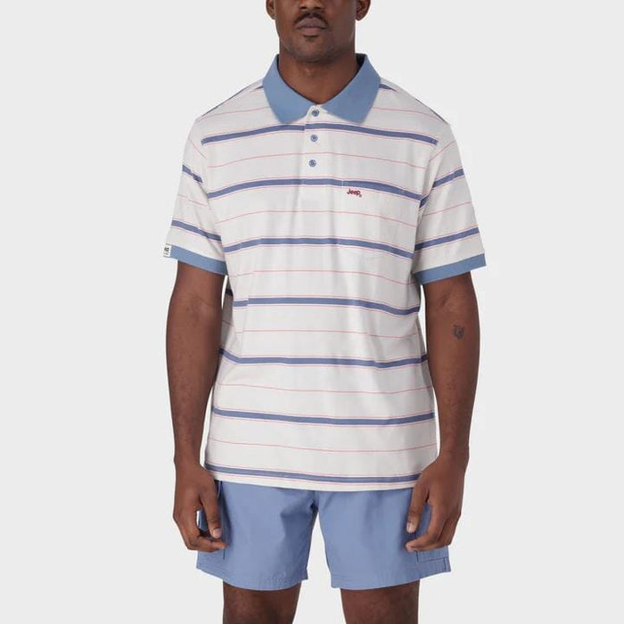 Jeep Mens Yd Stripe Short Sleeve Golfer Digital Mist Jeep