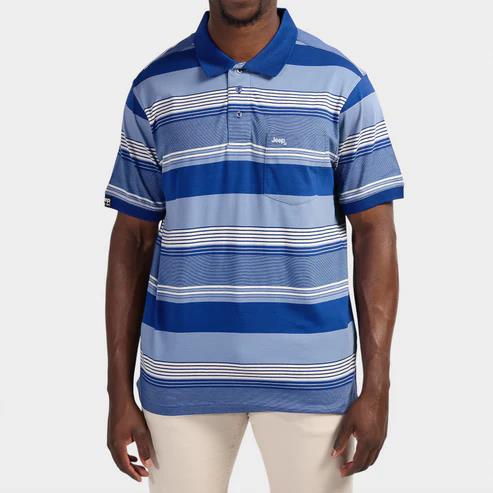 Jeep Mens Yd Stripe Short Sleeve Golfer Lazuli Blue Jeep