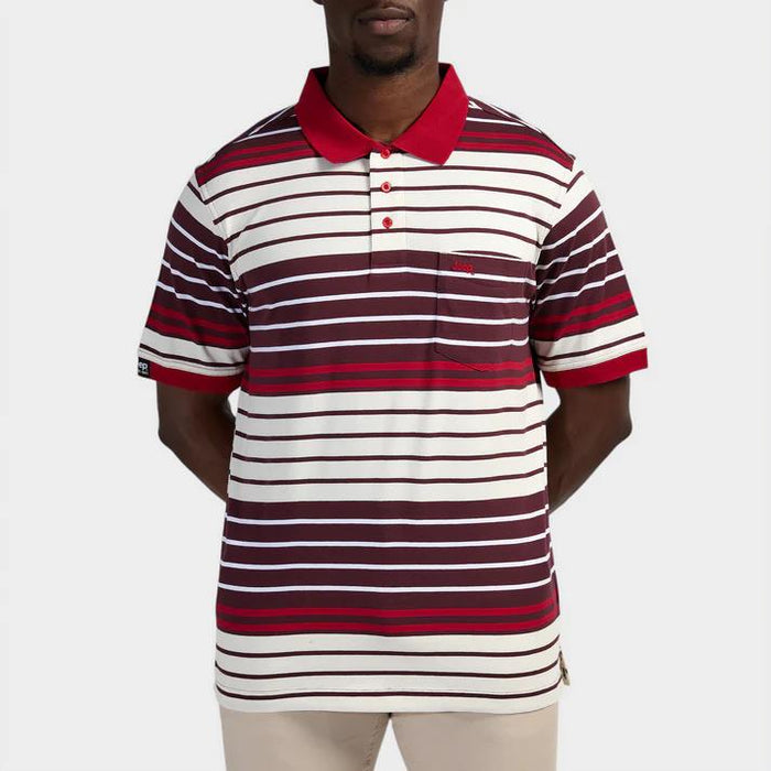 Jeep Mens Yd Stripe Short Sleeve Golfer Midnight Brown Jeep