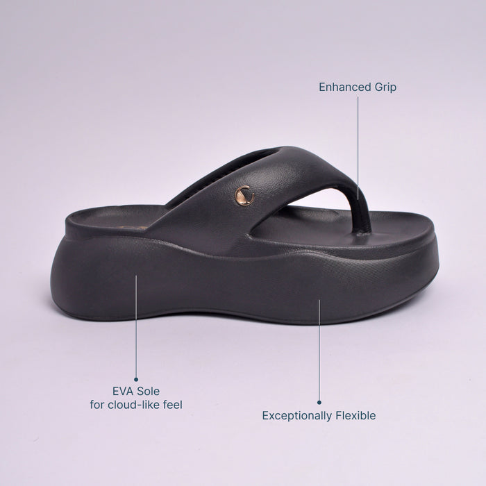 Jet Black Thong Slides