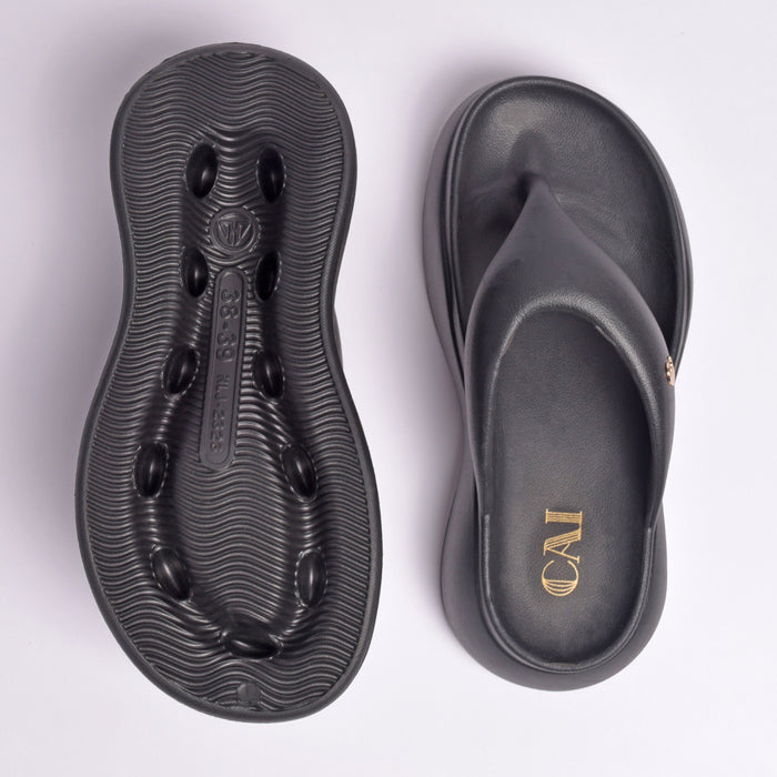 Jet Black Thong Slides