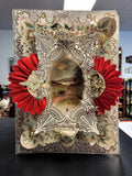 Large Antique Victorian Valentines Day Card - Multi Layered - Pop-Up - Foil - Die-cut Paper Lace - Red Silk