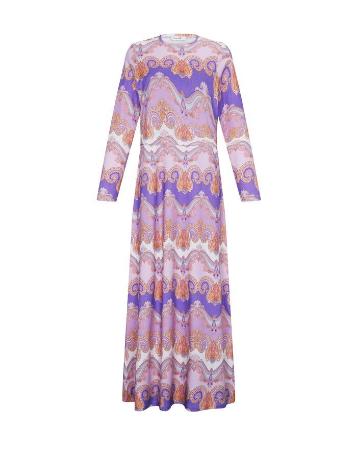 Long sleeve pull on multi lavender print nightgown.
