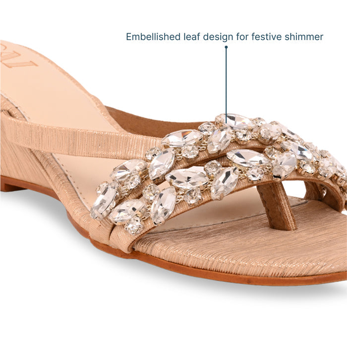 Leaf Embellished Thong Wedge