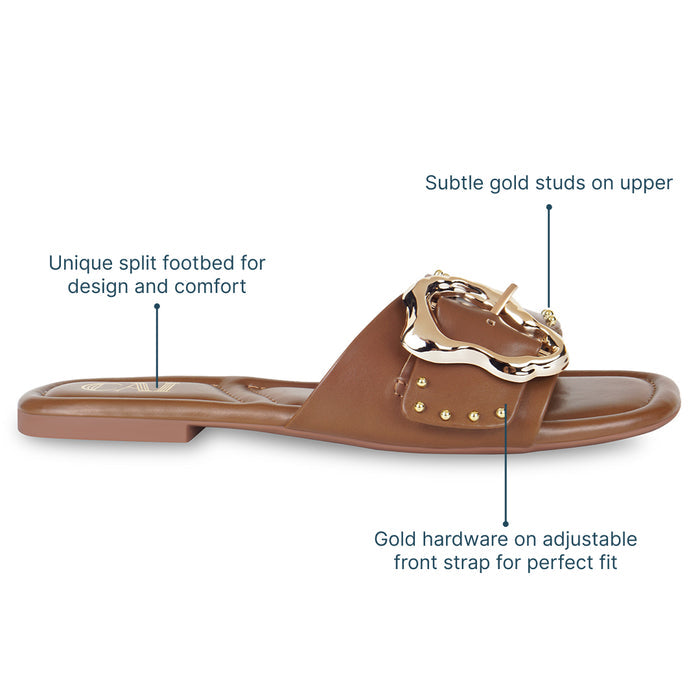 Linea Buckle Tan Flats