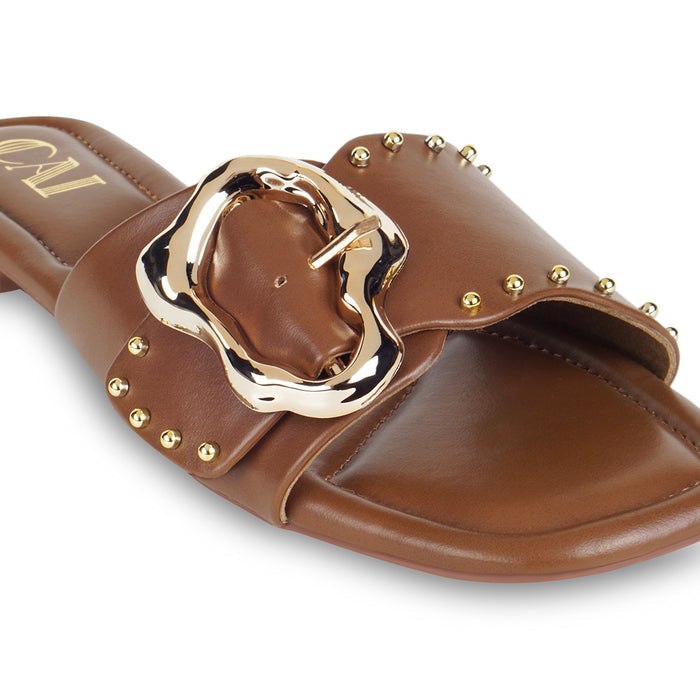 Linea Buckle Tan Flats
