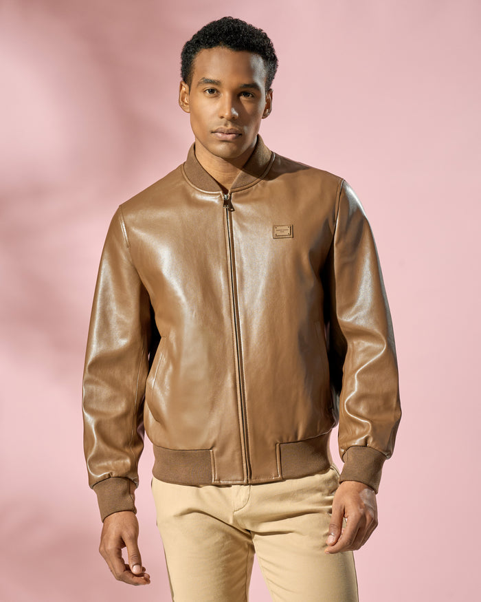 Logo Patched Leather Jacket