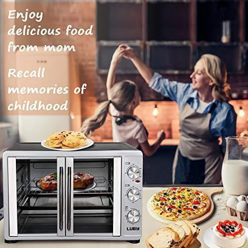 Luby Large Toaster Oven Countertop French Door Designed, 18 Slices, 14'' pizza, 20lb Turkey, Silver